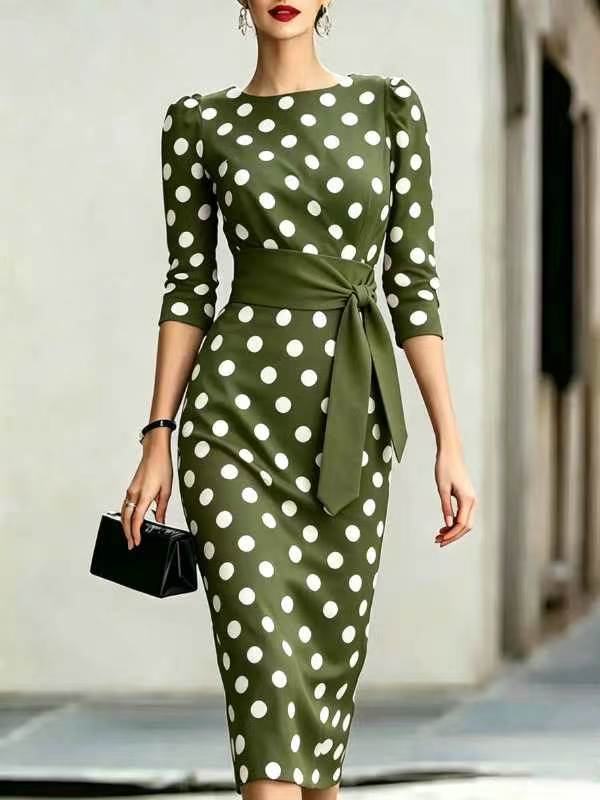 🔥LAST DAY SAVE 49% ⏰Elegant Artistic Polka-dot Print Stretch Dress