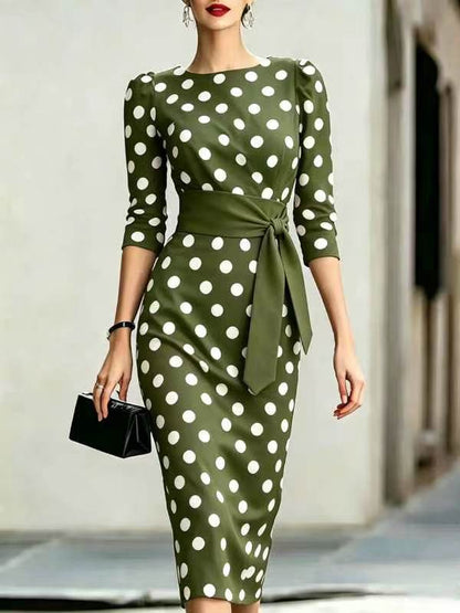 🔥LAST DAY SAVE 49% ⏰Elegant Artistic Polka-dot Print Stretch Dress