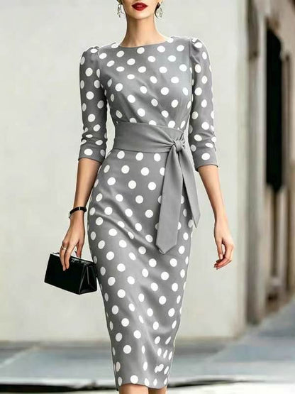 🔥LAST DAY SAVE 49% ⏰Elegant Artistic Polka-dot Print Stretch Dress