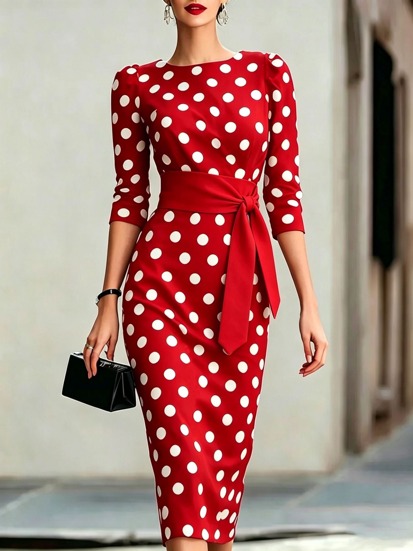 🔥LAST DAY SAVE 49% ⏰Elegant Artistic Polka-dot Print Stretch Dress
