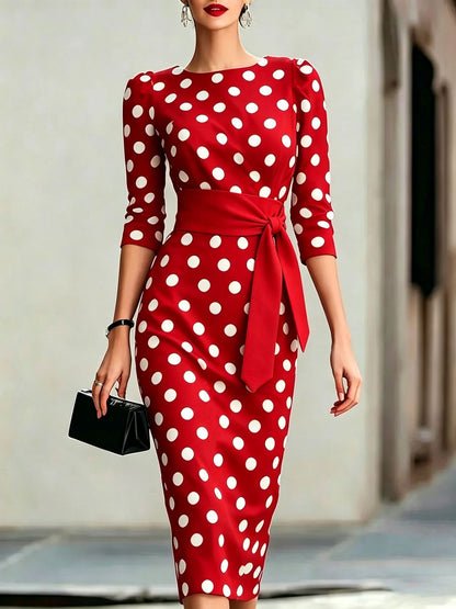 🔥LAST DAY SAVE 49% ⏰Elegant Artistic Polka-dot Print Stretch Dress