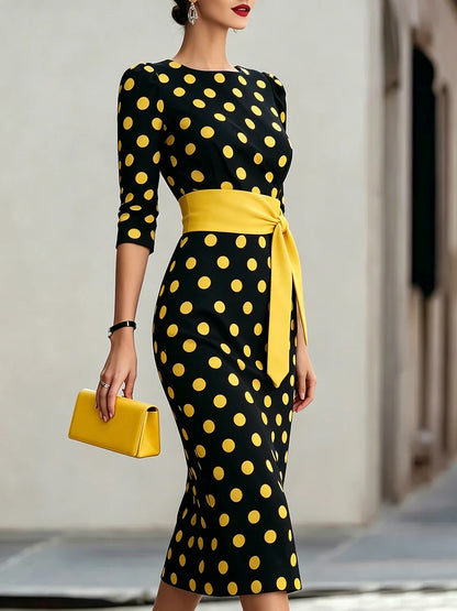 🔥LAST DAY SAVE 49% ⏰Elegant Artistic Polka-dot Print Stretch Dress
