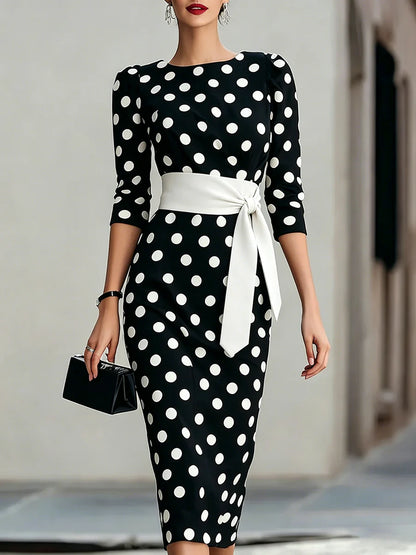 🔥LAST DAY SAVE 49% ⏰Elegant Artistic Polka-dot Print Stretch Dress