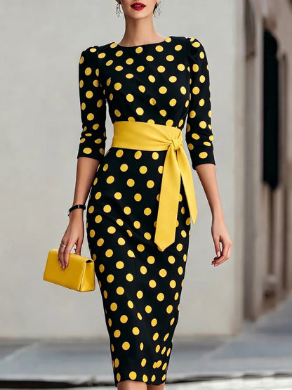 🔥LAST DAY SAVE 49% ⏰Elegant Artistic Polka-dot Print Stretch Dress