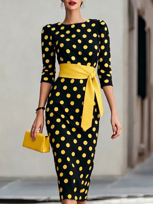 🔥LAST DAY SAVE 49% ⏰Elegant Artistic Polka-dot Print Stretch Dress