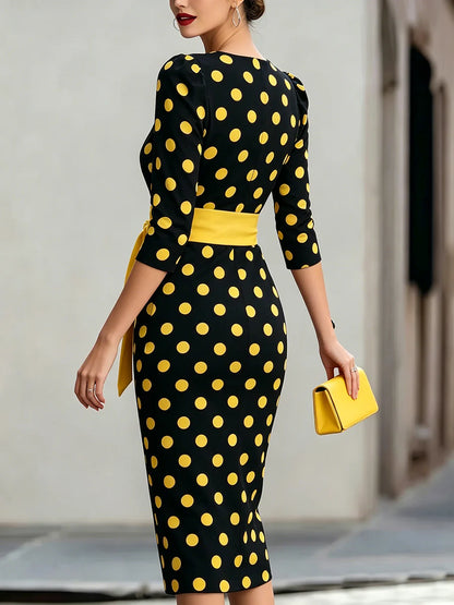 🔥LAST DAY SAVE 49% ⏰Elegant Artistic Polka-dot Print Stretch Dress